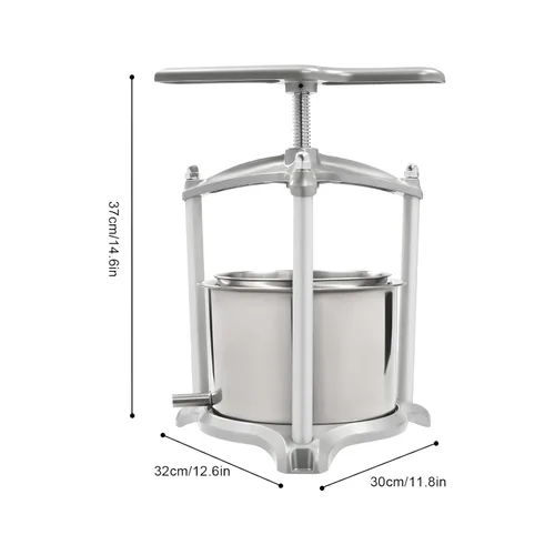 Miniatura 2 de Máquina manual de prensa de vino de frutas con mango en T y bolsa de filtro, molinillo de sidra de frutas de estructura triangular con barriles