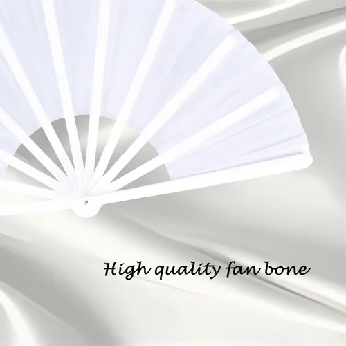 Miniatura 3 de Paquete de 2 ventiladores de mano plegables grandes, ventilador chino blanco de tela de nailon de Kung Fu Tai Chi para hombres y mujeres, actuación