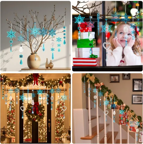 Miniatura 8 de Decoración de árbol de Navidad de copo de nieve de cristal, 21 piezas de adornos de árbol de Navidad brillantes deslumbrantes decoración de fiesta