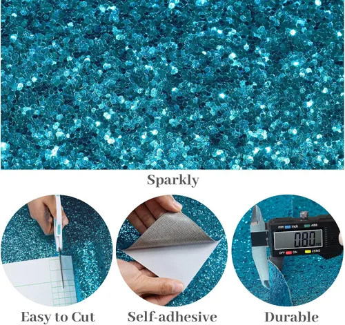 Miniatura 8 de VaryPaper Papel tapiz azul con purpurina gruesa de 15.7 x 315 pulgadas, papel de contacto con purpurina azul, autoadhesivo, extraíble, decorativo