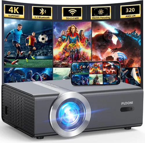 Miniatura 9 de [Enfoque eléctrico/alto brillo] Proyector FUDONI con WiFi y Bluetooth, nativo 1080P Real 400 lúmenes ANSI, proyector de cine al aire libre, pantalla