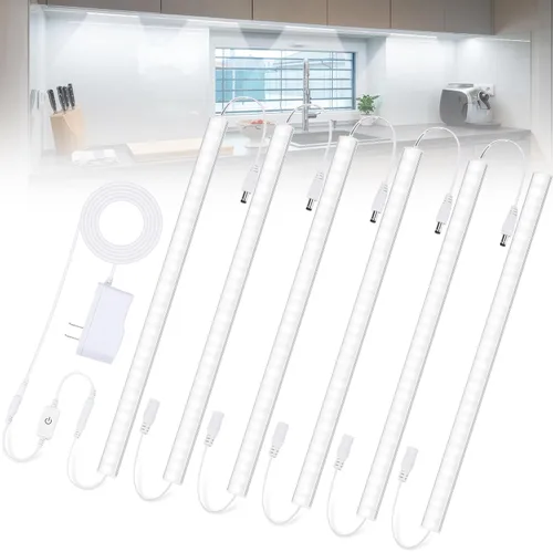 Miniatura 7 de JUSJUBR Iluminación enchufable para debajo del gabinete, 2 luces regulables de armario de 12 pulgadas, barra de luz LED USB enlazable de 6000 K