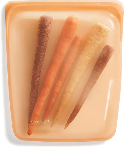 Miniatura 11 de Bolsa de almacenamiento de alimentos reutilizable de silicona premium Stasher de medio galón, color negro, apta para microondas, sous vide