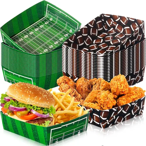 Teling Paquete de 36 suministros para fiestas de fútbol grandes de 5 libras, bandejas de platos de fútbol de papel, botes de comida, botes