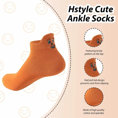 Miniatura 3 de 10 pares de calcetines divertidos, lindos calcetines de tobillo bordados kawaii de algodón suave de corte bajo para mujer, talla única