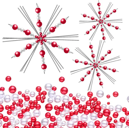 Miniatura 8 de Hotop 24 piezas de forma de alambre de copos de nieve de Navidad, copos de nieve de metal, cuentas de Navidad para bricolaje, dijes de cinta con 3