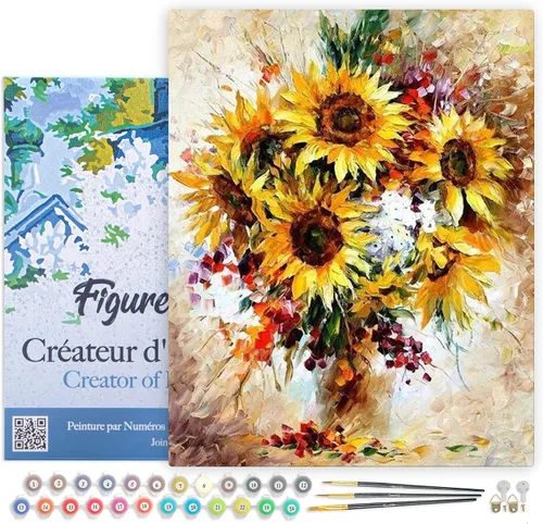 Miniatura 79 de Figured'Art - Juego de pintura por números, lienzo enrollado sin marco, para manualidades, para adultos, 16 x 20 pulgadas, jarrón de peonías