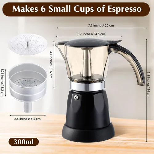 Miniatura 2 de Cafetera Eléctrica de Espresso Transparente Cafetera Eléctrica de Moka Portátil de Aluminio Cafetera Italiana de Moka con Base Desmontable, Regalo
