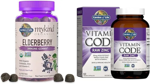 Garden of Life Organics - Gomitas de saúco para adultos y niños y suplementos de zinc, suplemento multimineral de zinc crudo de alta potencia y