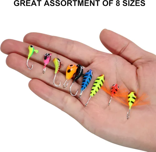 Miniatura 4 de THKFISH Plantillas de pesca en hielo Señuelos de pesca en hielo Equipo de pesca en hielo Kit de aparejos de pesca pequeños Crappie Panfish Jigs