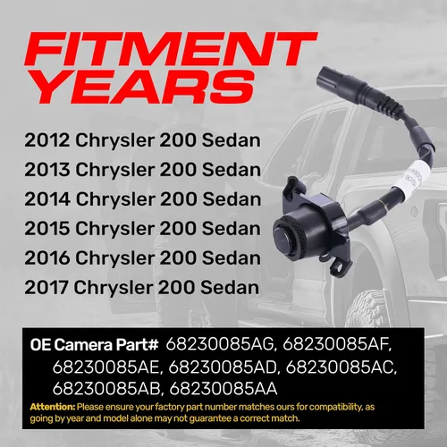 Miniatura 4 de Master Tailgaters Repuesto para cámara de respaldo Chrysler 200 Sedan (2012-2017), pieza OE # 68230085AG, 68230085AF, 68230085AE, 68230085AD
