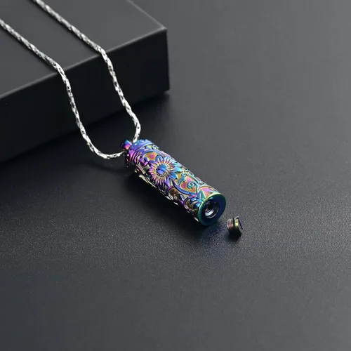 Miniatura 7 de Collar de urna de girasol para cenizas, collar de barra cilíndrica para cenizas para mujer, colgante de recuerdo para cenizas, joyería de cremación