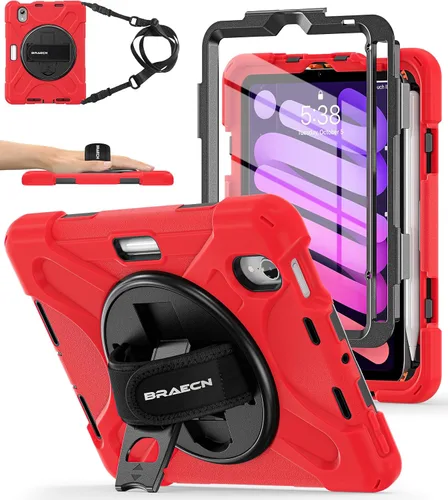Miniatura 15 de BRAECNstock para Apple iPad mini 5/4 Funda 2019/2015 19,9 cm, Funda Protectora a Prueba de Golpes con Soporte para Lápices, Correa Giratoria