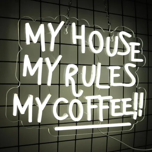 My House My Rules My Coffee - Letreros de neón para decoración de pared, luces de neón para dormitorio, letreros LED de negocios adecuados para