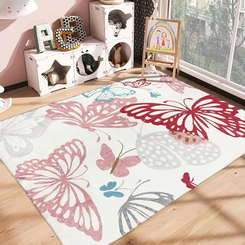 Miniatura 8 de USTIDE Butterflys Alfombra para Niños 5X7/55"x78" Alfombra de Área Lavable a Máquina para Dormitorio de Niñas Alfombra Suave para Sala de Estar Sala