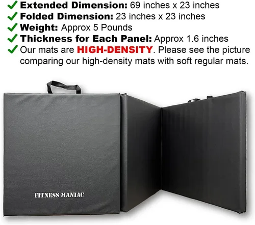 Miniatura 3 de Fitness Maniac Esterilla de gimnasia de panel plegable para gimnasio, yoga, esterilla de tri, color negro, esteras de ejercicio de EE. UU