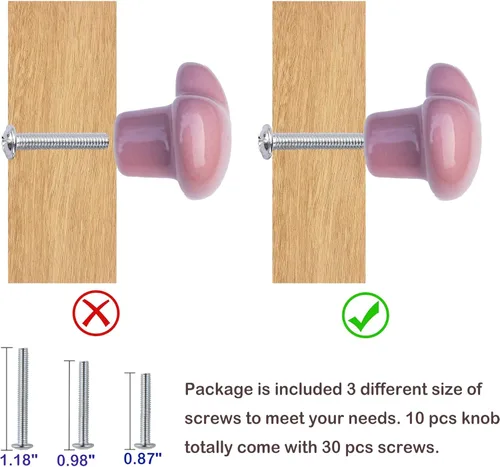 Miniatura 7 de Pomos de cerámica para cajones en forma de corazón, tiradores de armario con tornillos de 3 tamaños, pomos para muebles de cocina para armario, Rosa