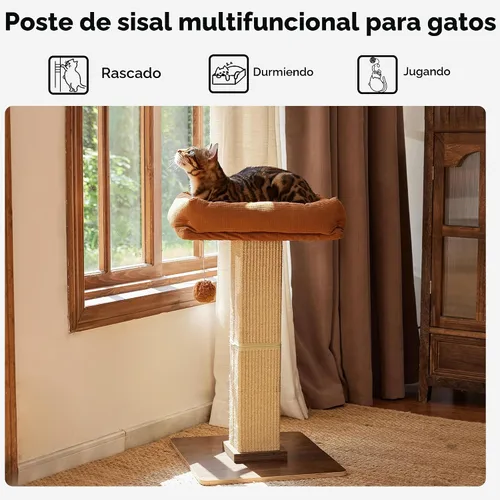 Miniatura 2 de FUKUMARU Poste de Rascado para Gatos, Postes Altos de Estilo Retro con Percha para Gatos de Interior Adultos, Torre de Rascado para Gatos Grandes