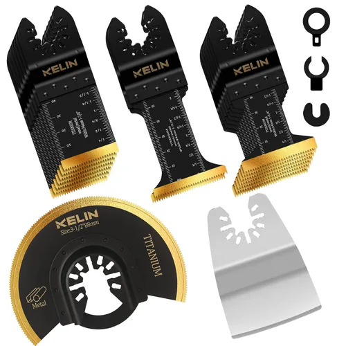 18 piezas de hojas de sierra oscilante de titanio con raspador de acero inoxidable y hojas semicirculares, kit de hojas multiherramienta universal