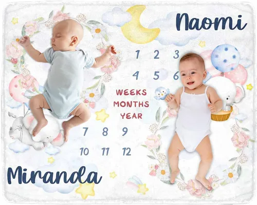 Miniatura 19 de Manta de hito para bebé personalizada con nombre, manta personalizada de flores en forma de mariposa con tabla de crecimiento calendario, manta