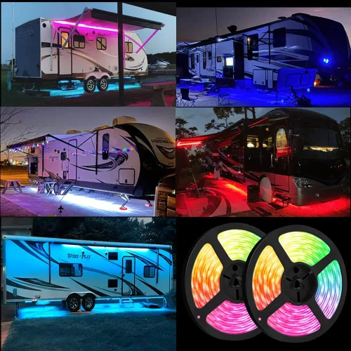 Miniatura 5 de Luces para toldo de autocaravana, kit de luces LED subterráneas de 40 pies, 12 V, luces de neón multicolor para exteriores para cámper, autocaravana