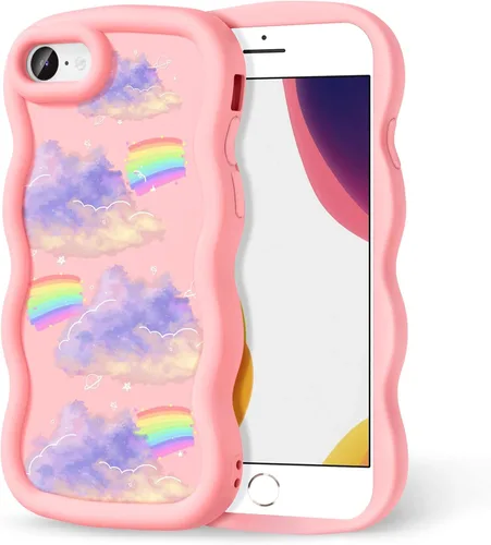Miniatura 318 de Compatible con iPhone SE/8/7 Funda para Mujeres y Niñas, Marco Ondulado Rizado con Patrón Lindo, Estética Delgada Suave Silicona TPU Parachoques
