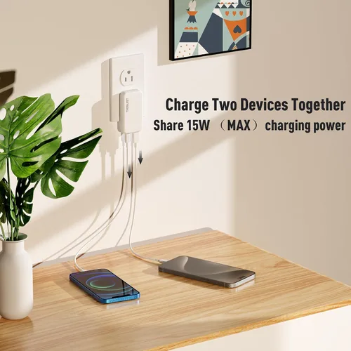 Miniatura 4 de Cargador portátil rápido ultradelgado de 20W USB-C PD, cargador de pared de 2 puertos, puerto dual PD 3.0 y QC 3.0 compatible con iPhone 15 y 15