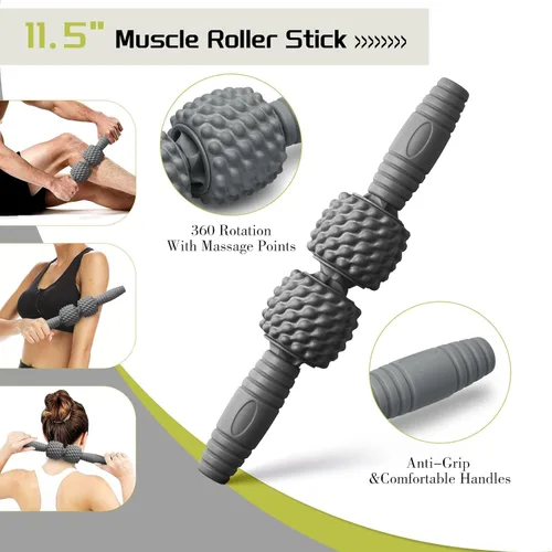Miniatura 3 de Krightlink Juego de rodillos de espuma 5 en 1, barra de rodillo de masaje, bola de masaje, banda de resistencia para masaje muscular profundo, Gris