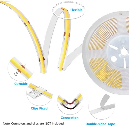 Miniatura 5 de dalattin - Tira de luces LED IC RGB COB inteligente, 576 LEDs/m, alta densidad direccionable, flexible con control remoto y aplicación, 5 metros