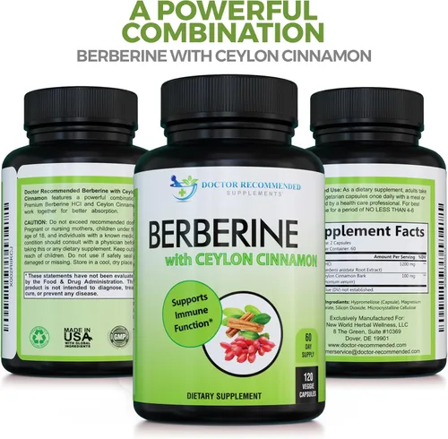 Miniatura 6 de DOCTOR RECOMMENDED SUPPLEMENTS Berberina con canela de Ceilán, 1200 mg de berberina y 100 mg de canela de Ceilán orgánica, 120 cápsulas vegetales