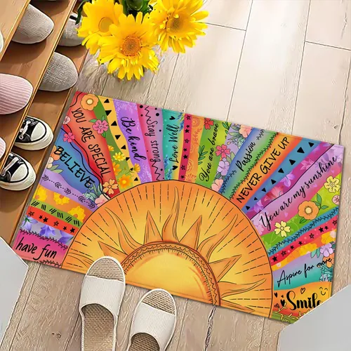 Miniatura 6 de Tapete bohemio con citas inspiradoras de 17 x 29 pulgadas, tapete decorativo de entrada, tapete de goma antideslizante, tapete lavable