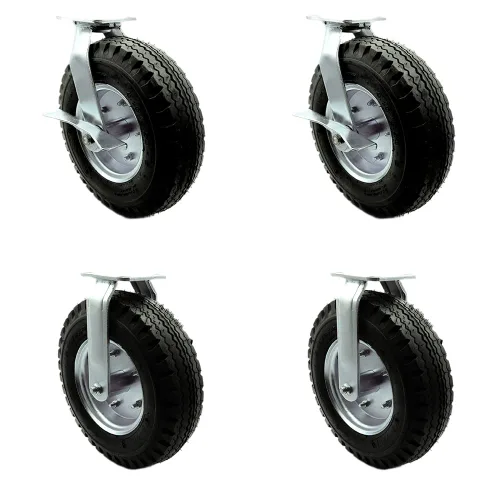 Miniatura 81 de Juego de 4 ruedas neumáticas giratorias de 6 pulgadas, ruedas de goma negra, incluye 2 ruedas giratorias con frenos y 2 rígidas, ruedas resistentes