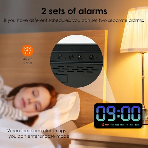 Miniatura 8 de Reloj de pared digital con atenuador de brillo de pantalla grande, reloj de pared digital LED con pantalla RGB, pequeño reloj de pared para sala
