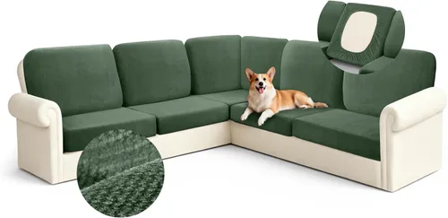 Miniatura 9 de Arfntevss - Fundas para sofá modular en forma de L de 5 asientos, fundas elásticas ajustadas para cojín de sofá de esquina para perros, protector