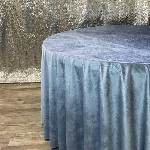 Miniatura 2 de YOUR CHAIR COVERS - Mantel redondo de terciopelo de 132 pulgadas - Mantel de lino azul polvoriento para mesas redondas estándar Azul empolvado