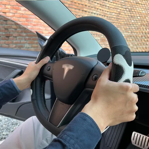 Miniatura 14 de PINCTROT Comfy Grip - Funda para volante para Tesla Model Y/3 2016-2025 2026 Standard/Highland/Juniper, forma de D de 14 pulgadas tamaño pequeño
