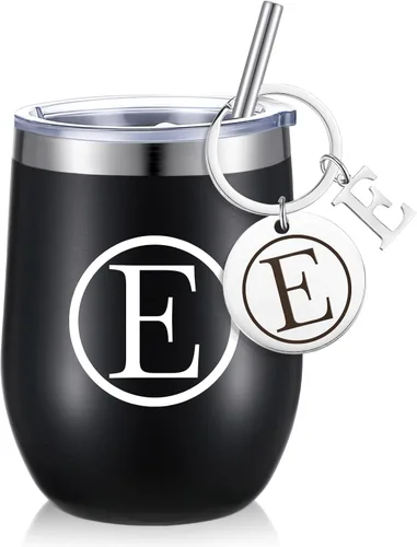 Miniatura 9 de Dandat - Vaso de vino personalizado con llavero de 12 onzas, taza de viaje de acero inoxidable negra con tapa y popote para empleados, profesores