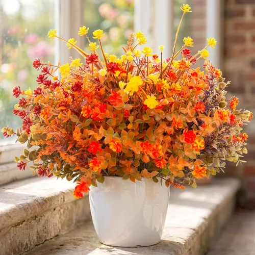 Miniatura 10 de Hananona 12 piezas de flores artificiales para exteriores, plantas artificiales falsas resistentes a los rayos UV, flores de plástico a granel