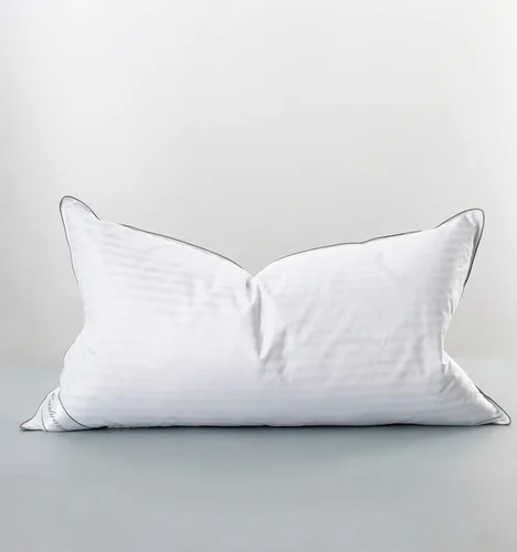 Miniatura 8 de Juego de 2 almohadas de plumas de ganso, 100% algodón, diseño de rayas, blanco, tamaño Queen (paquete de 2)
