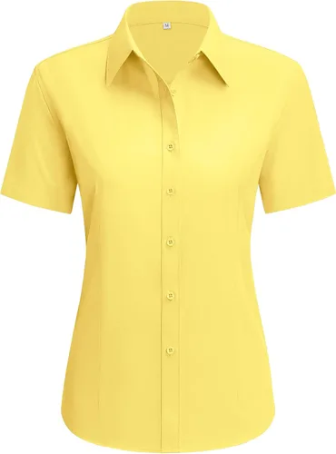 Miniatura 13 de siliteelon Camisas de vestir para mujer, de manga corta, de algodón, camisa con botones abajo, camisa básica con botones arriba, camisas con cuello