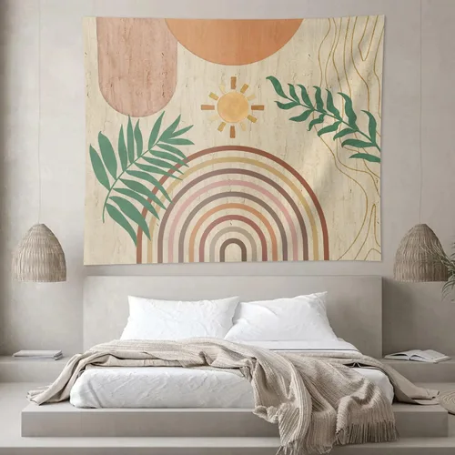 Miniatura 7 de SUOTEMEIFEI Tapiz de arte bohemio con plantas, tapiz retro con plantas, puesta de sol, paisaje, estético, abstracto, para pared, dormitorio, sala