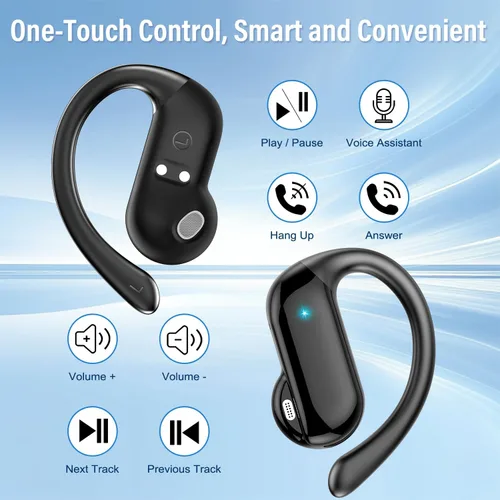 Miniatura 6 de Auriculares de oreja abierta, auriculares inalámbricos Bluetooth 5.4 con ganchos para los oídos, auriculares estéreo de alta fidelidad de 32 horas