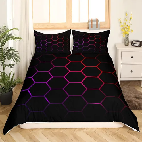 Miniatura 31 de Funda de edredón de panal para niños, hombres y niñas, juego de ropa de cama moderno con temática geométrica hexagonal, diseño de cuadrícula