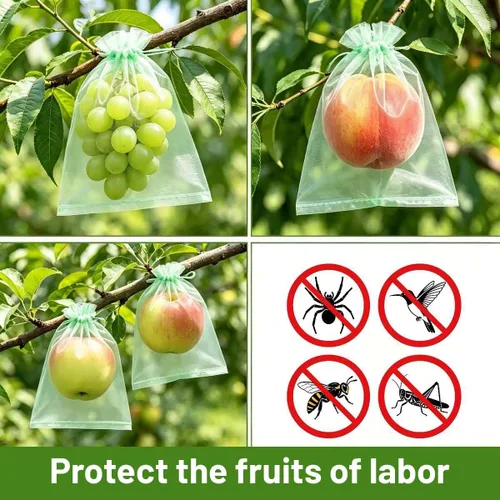 Miniatura 7 de YunKo 50 bolsas de protección de frutas de organza de 6 x 9 pulgadas, redes para árboles frutales, bolsas de regalo de malla con cordón para Verde