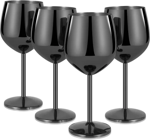 Miniatura 31 de Lifecapido Juego de 6 copas de vino de acero inoxidable, copas de vino coloridas de acero inoxidable de 18 onzas, copas de vino de metal con tallo