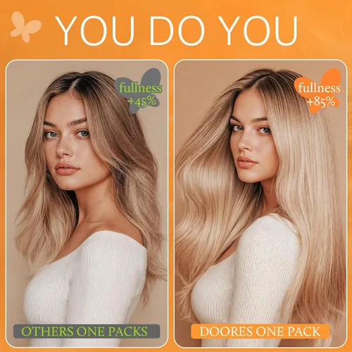 Miniatura 6 de DOORES - Extensiones de cabello humano real, liso, natural con clip, color balayage marrón oscuro a castaño, 12 pulgadas, 7 unidades, 2.82 onzas