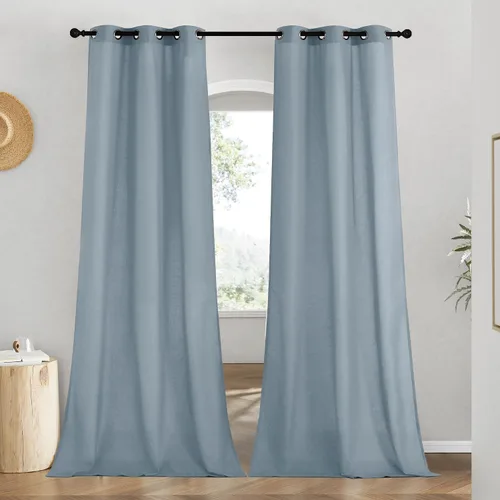 Miniatura 32 de NICETOWN Cortinas de lino natural con textura de lino para dormitorio, mezcla de lino rústica con ojales en la parte superior, semitransparentes