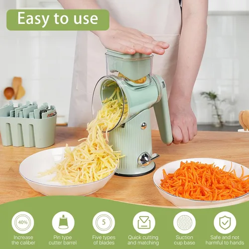 Miniatura 3 de Rallador de queso giratorio 5 en 1, cortador de verduras, picador de mandolina de tambor para cocina, fácil de limpiar con recipiente