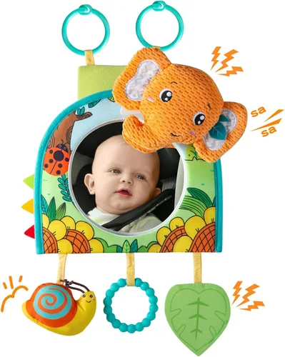 Lynncare Juguete para Asiento de Automóvil, Espejo Juguete para Bebé Orientado Hacia Atrás, Centro de Actividades de Viaje para Bebé con Juguetes