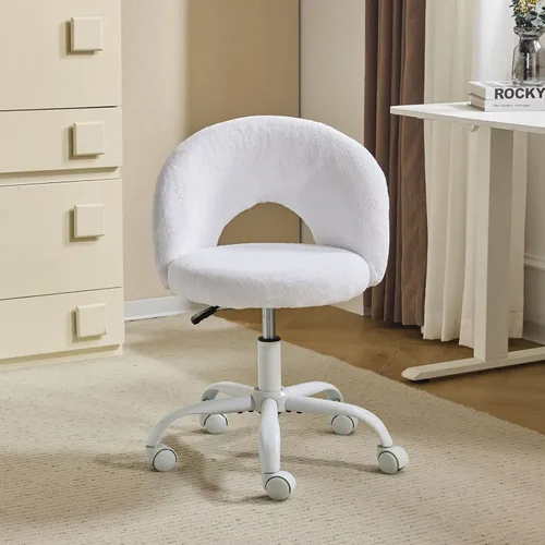 Miniatura 11 de VINGLI Silla de tocador pequeña con ruedas para niñas. Bonita silla de escritorio de oficina moderna de altura ajustable sin brazos. Silla giratoria